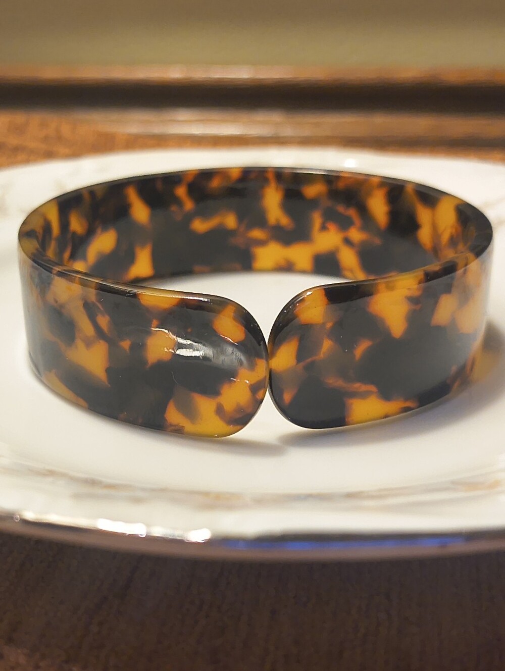 Vintage Boho Glossy Faux Tortoise Shell Cuff Bangle Bracelet